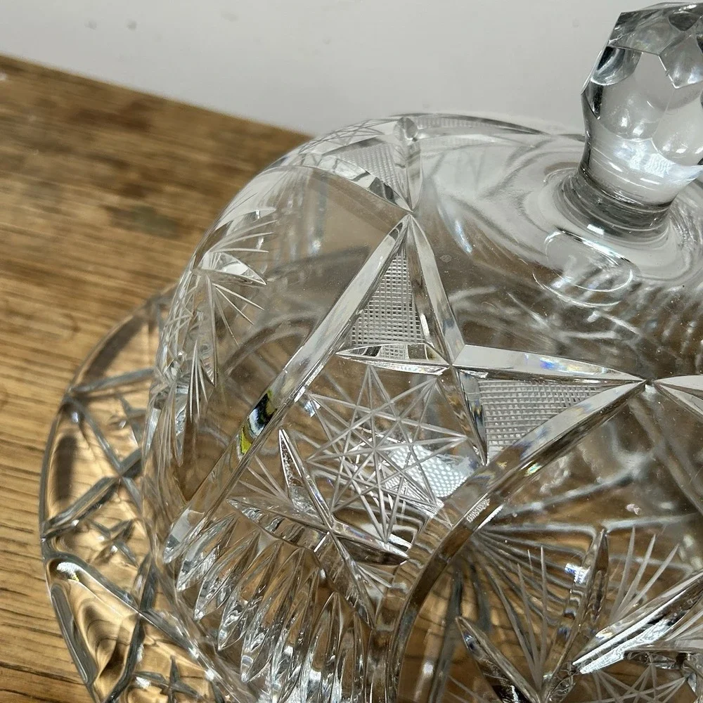 Vintage Crystal Cheese Dome Butter Dome Cake Dish‎ Plate Glass Heavy